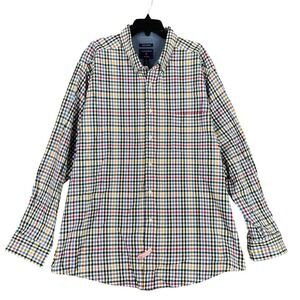Saddlebred Shirt Mens 2X Big Plaid Button Front Stretch‎ Poplin Preppy Classic